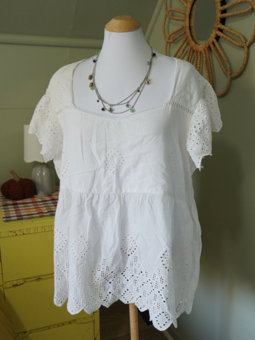 white eyelet cotton top